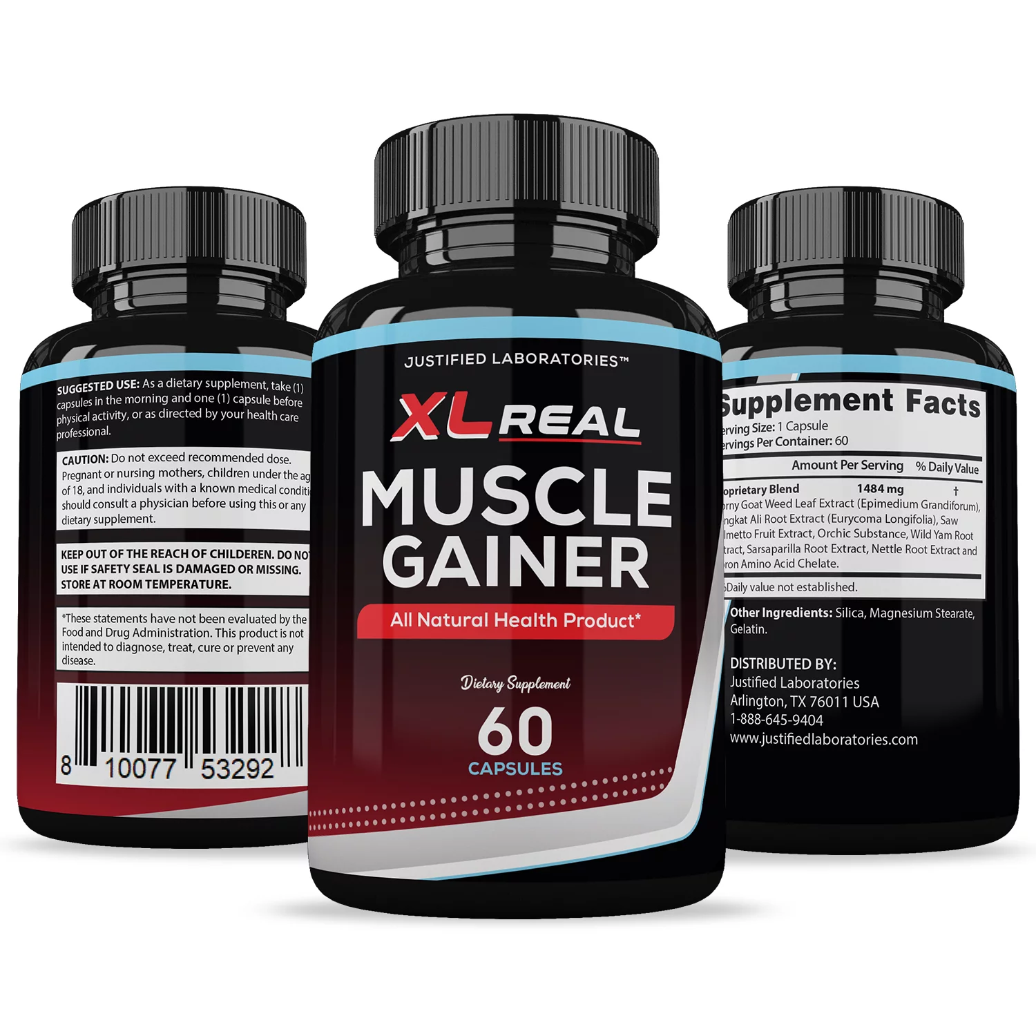 (5 Pack) XL Real Muscle Gainer Men’s Health Supplement 1484mg 300 Capsules