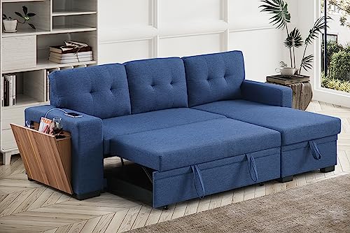 Devion Furniture Regis 4-in-1 Convertible L Shaped Couch with Pull Out Bed and Storage, Sectional Sleeper Sofa with Reversible Chaise for Living Room, Apartment, Bedroom, Office