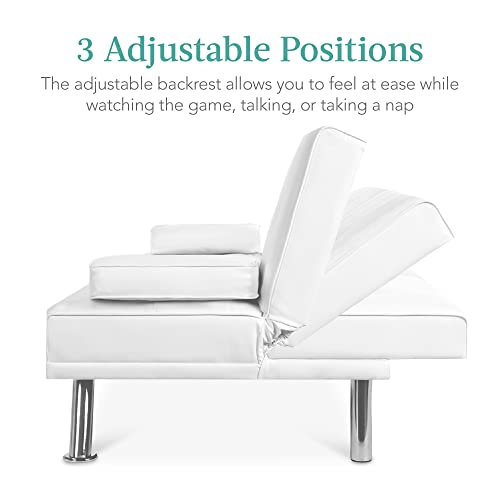 Best Choice Products Faux Leather Upholstered Modern Convertible Futon, Adjustable Folding Sofa Bed, Guest Bed w/Removable Armrests - Blue