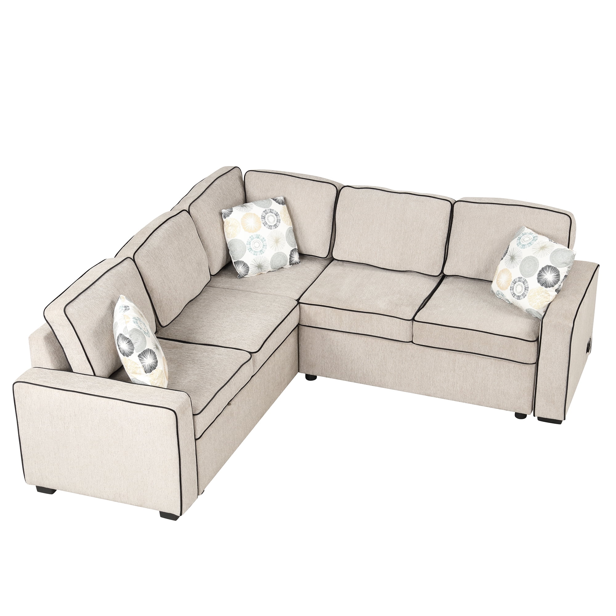 Soges 5 Seat Pull Out Sofa Bed L-Shaped Sofa with 2 USB Ports, Sockets, Pillows, 83