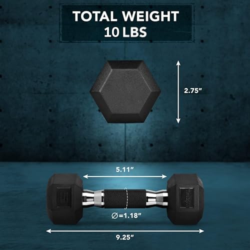 Yes4All Chrome/Rubber Grip Encased Hex Dumbbells – Hand Weights With Anti-Slip 10-30 LBS Pair