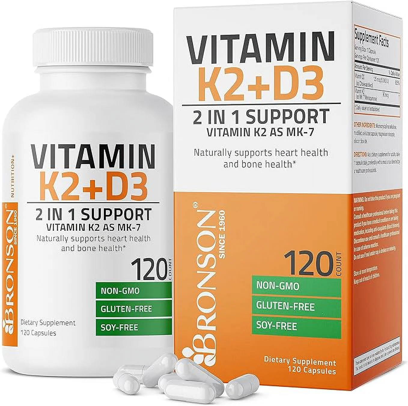 Bronson Vitamin K2 (MK7) with D3 Supplement Non-GMO Formula 5000 IU Vitamin D3 & 90 mcg Vitamin K2 MK-7 Easy to Swallow Vitamin D & K Complex, 120 Capsules