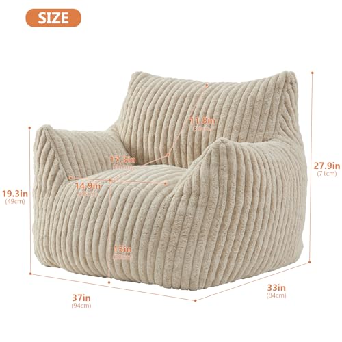 Giant Bean Bag Chairs for Adults with Filling Plush Fluffy Bean Bag Chairs for Teens with Armrests Comfy BeanBag Lazy Couch Sofa Chair for Bedroom Living Room Reading