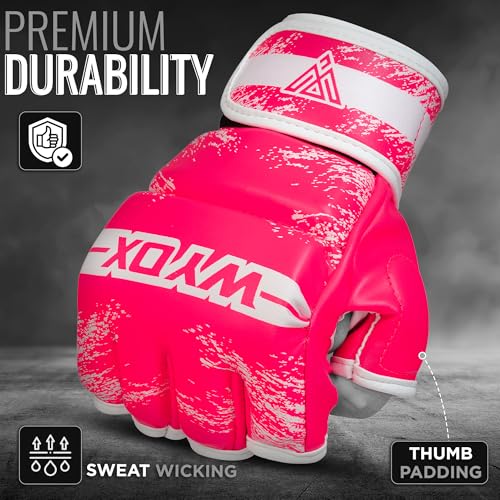 WYOX MMA Gloves for Men & Women – Grappling & Sparring Boxing Gloves with Open Palm Design, Padded Fingerless Training Gloves for Kickboxing, Muay Thai, Youth & Heavy Bag Workouts