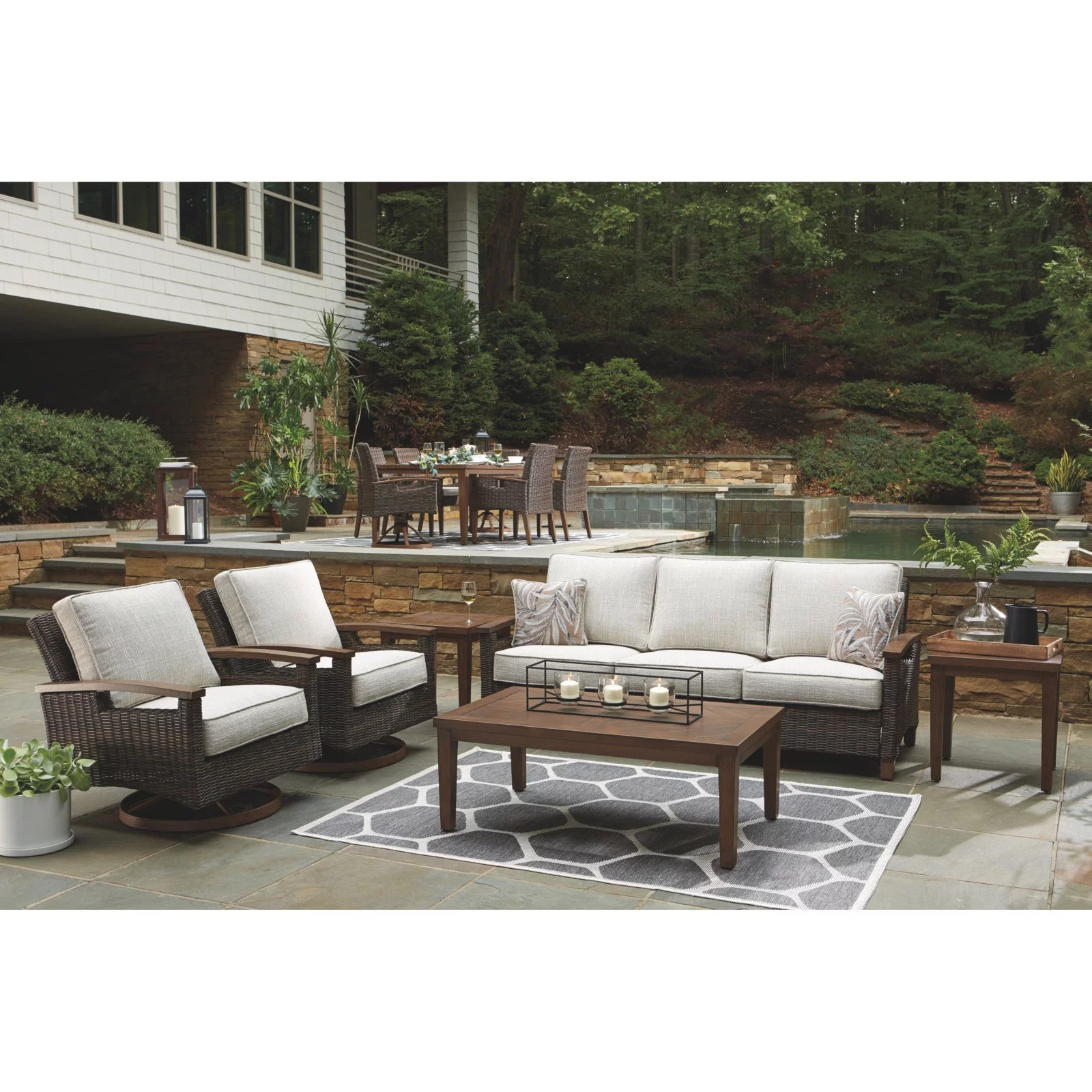 Ashley Furniture Paradise Trail Patio Sofa in Medium Brown