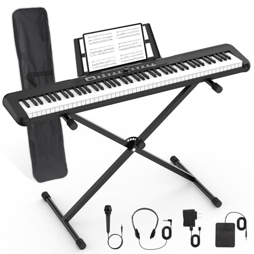 88 Key Piano Keyboard,Beginner Electric Digital Piano with Semi Weighted Keys,Keyboard Piano withSustain Pedal, Power Supply, Stand, Carrying Case,Headphones