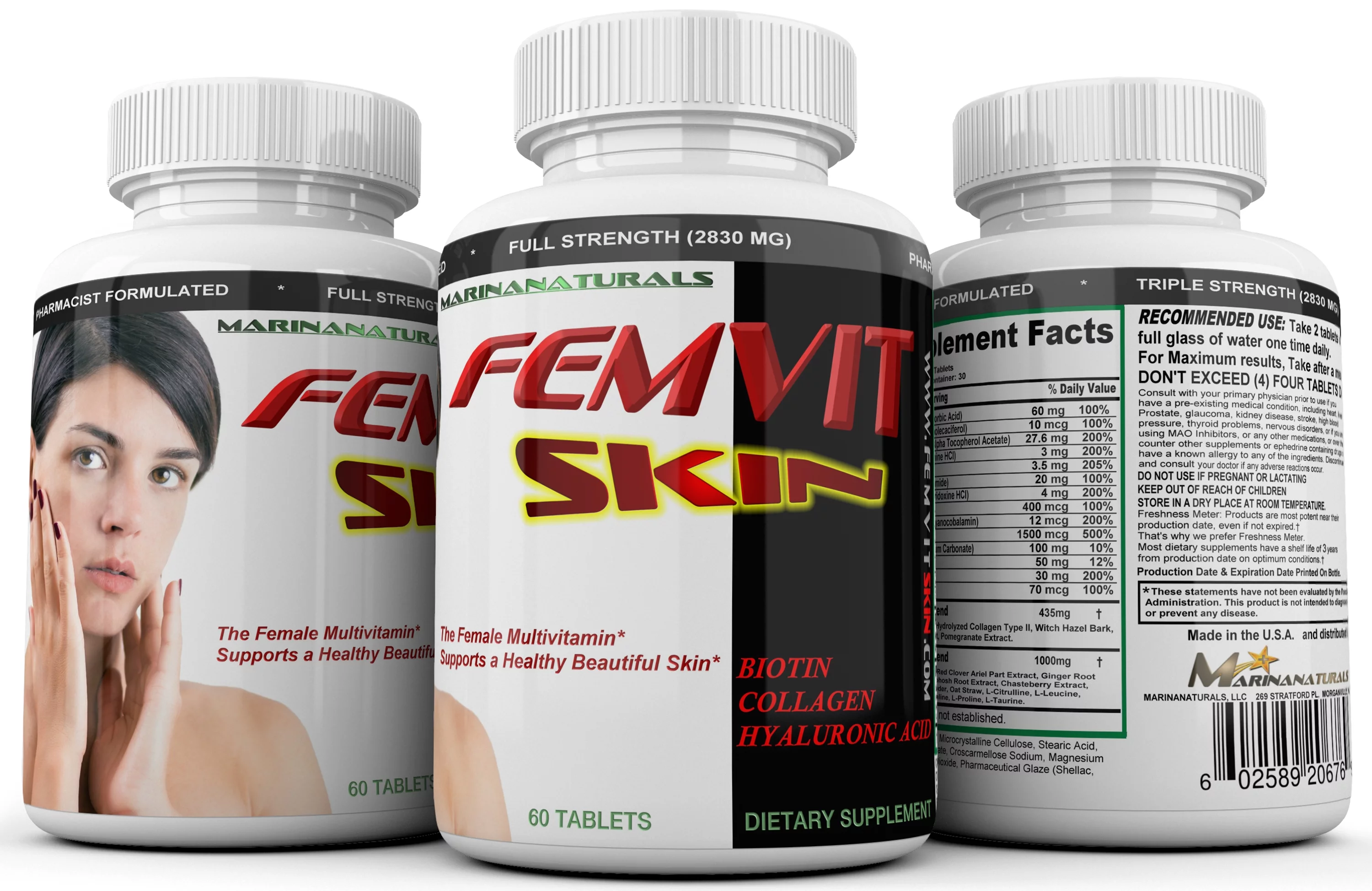 FEMVIT SKIN, the Female Multivitamin, Multi-Minerals and Herbal Extracts that Helps Fix Your Skin. Anti-Wrinkle with Collagen, Hyaluronic acid & Pomegranate Extract. 60 Tablets, Not a Cream