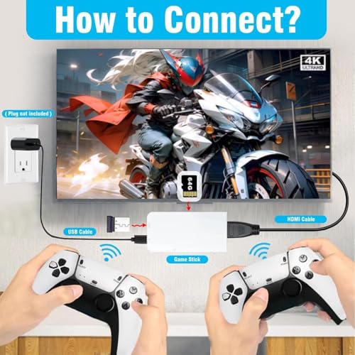 CWZZ Wireless Retro Game Console,4K HDMI Output Plug and Play Retro Video Games for Tv,20,000+ Games,with Dual 2.4G Wireless Controllers(64G),Great, White
