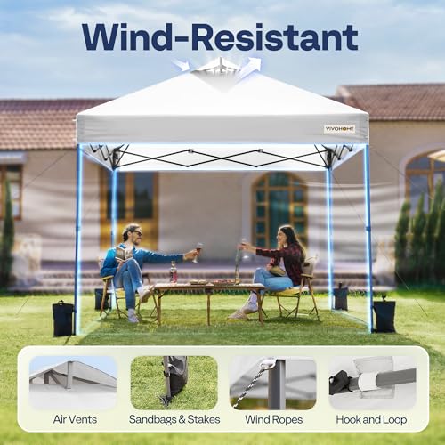 VIVOHOME 10x10ft Pop Up Canopy Tent One Push Setup Outdoor Portable Shelter Tent Heavy Duty with Wheel Carry Bag and 4 Sandbags, White