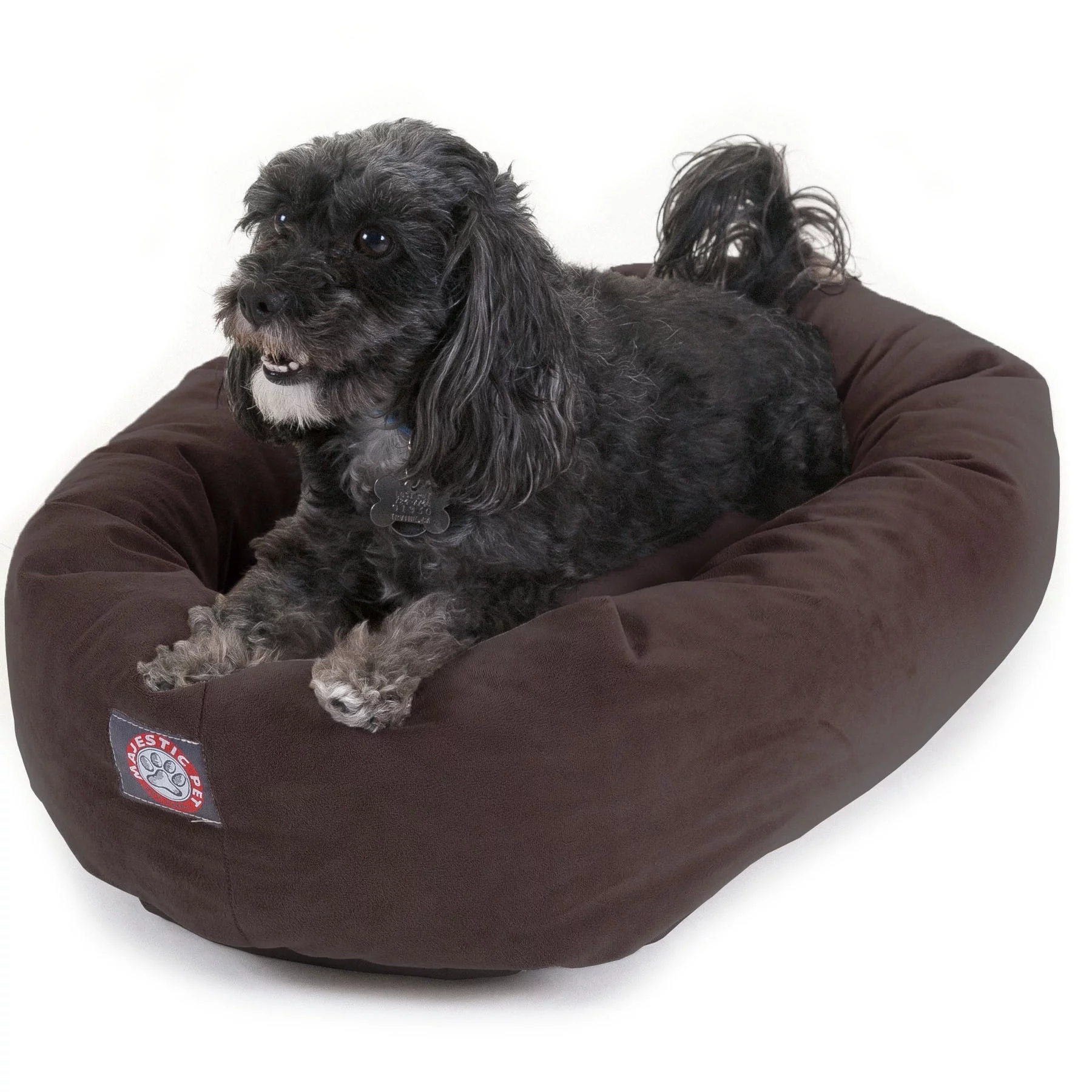 Majestic Pet Faux Suede Bagel Pet Bed for Dogs, Calming Dog Bed Washable, Small, Chocolate