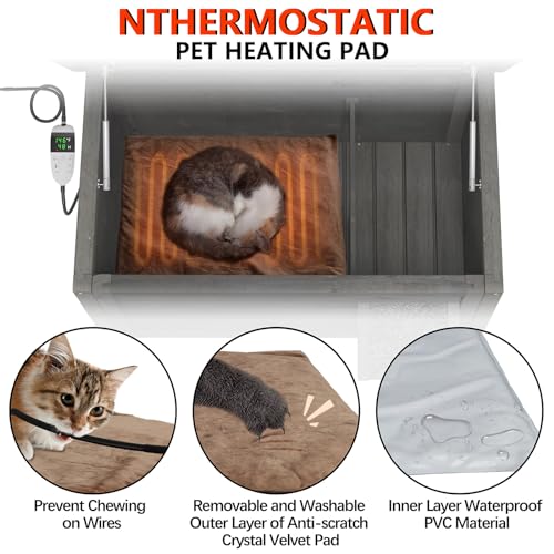 GDLF Outdoor Feral Cat House Heated Cat Shelter with 100% Insulated All-Round Foam Weatherproof for Multiple Felines 34.5