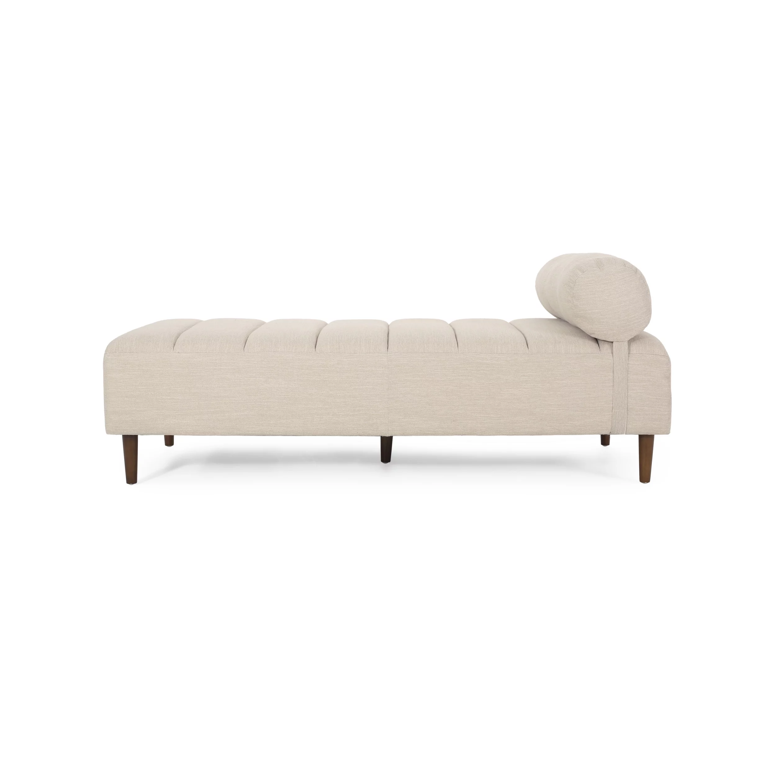 Noble House Lancer Fabric Tufted Chaise Lounge with Bolster Pillow, Beige and Natural Walnut