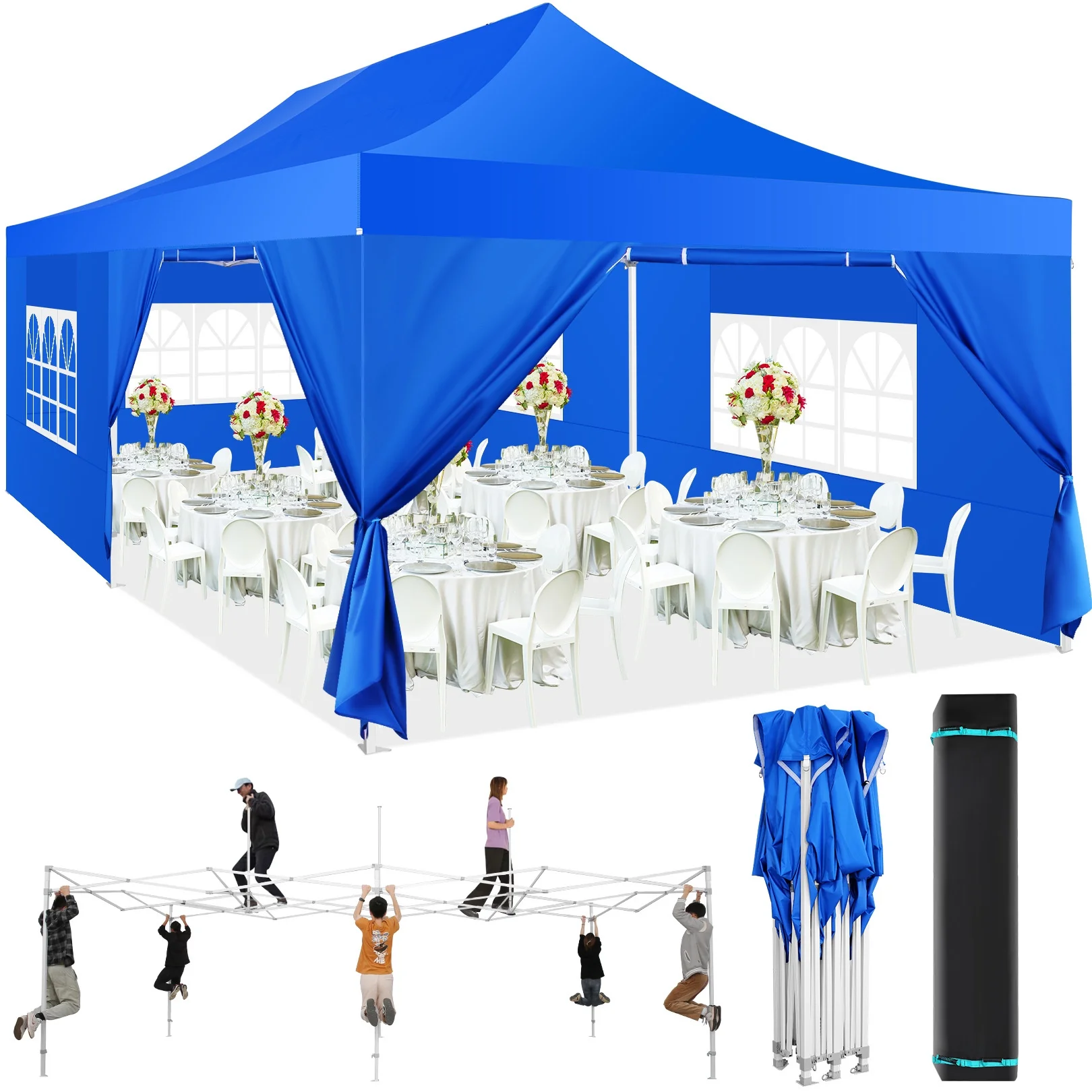 COBIZI 13x26 Extra Large Heavy duty Canopy Party Tent with Side Walls for Outdoor Events Wedding,Picnics,Lawn,Beach Ez Up Four Seasons Windproof Canopy,Blue