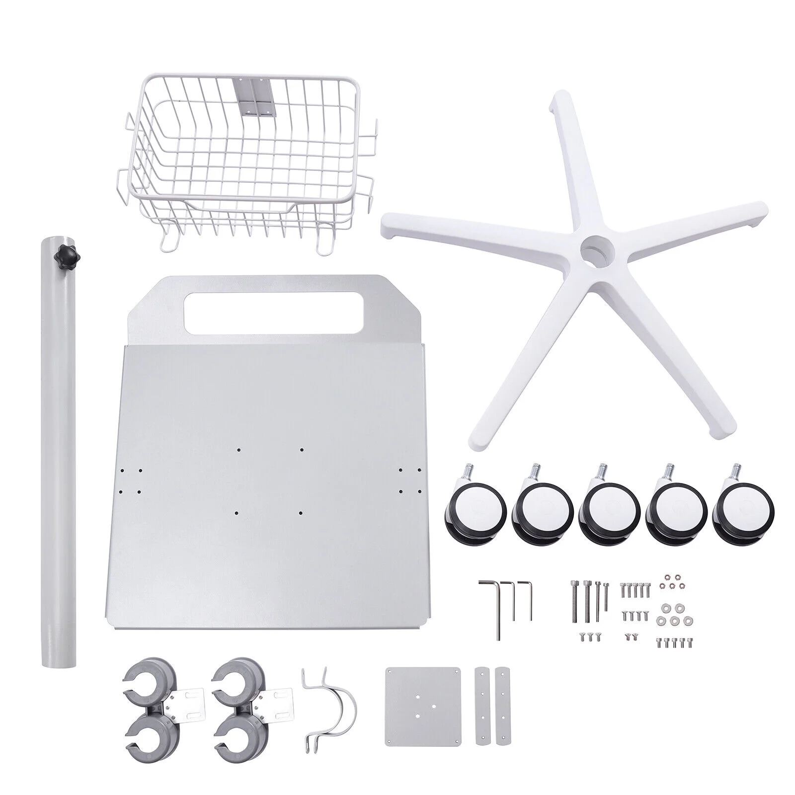 ZhdnBhnos Medical Mobile Trolley Cart Rolling Cart with Wheels & Basket 33.46-43.71in Height Adjustable 55.12LBS Load Capacity
