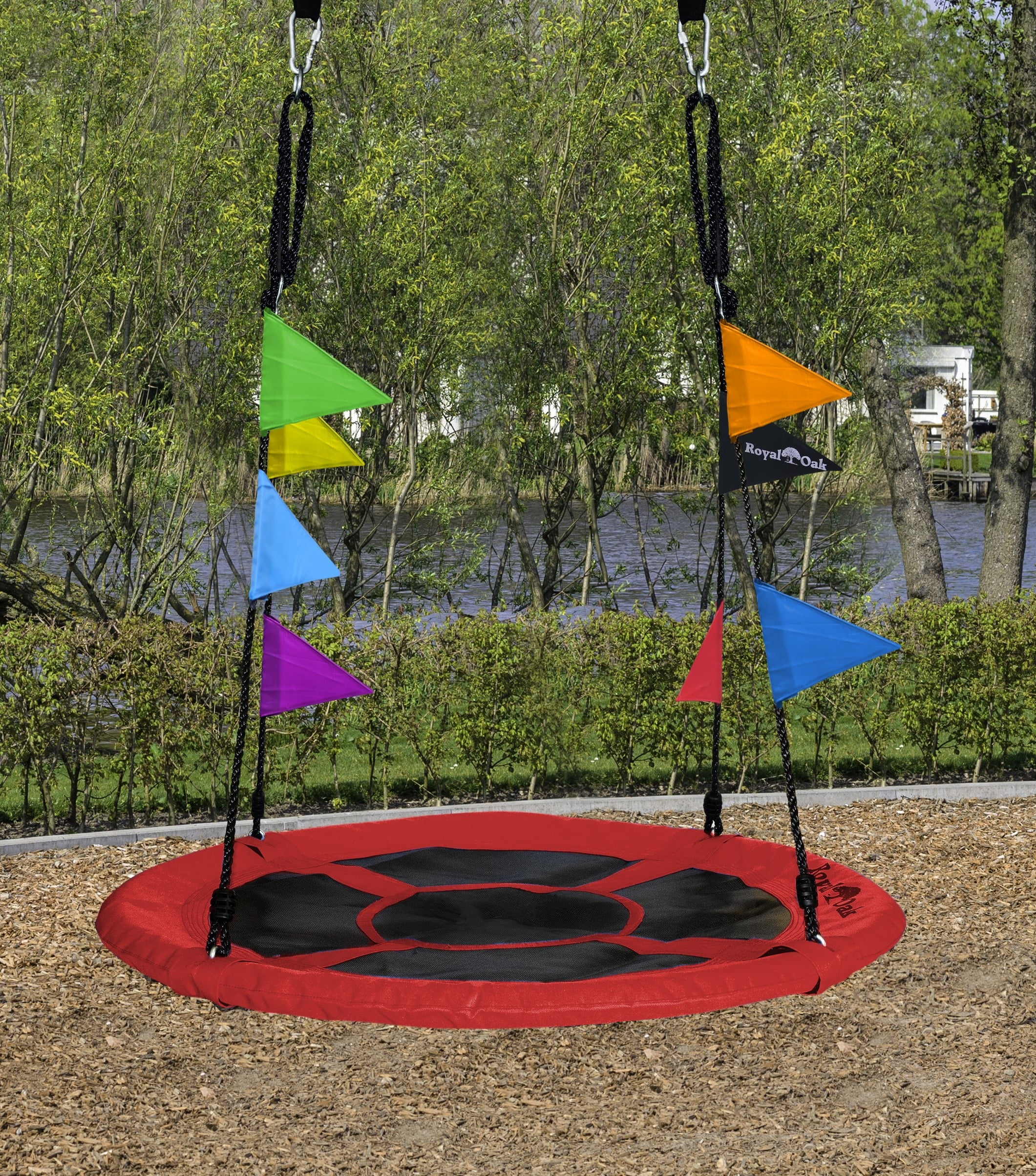 Royal Oak Giant 40 Inch Flying Saucer Tree Swing, Bonus Protective Swing Cover And Flags, 700 Lb Weight Capacity, Easy Install, Steel Frame