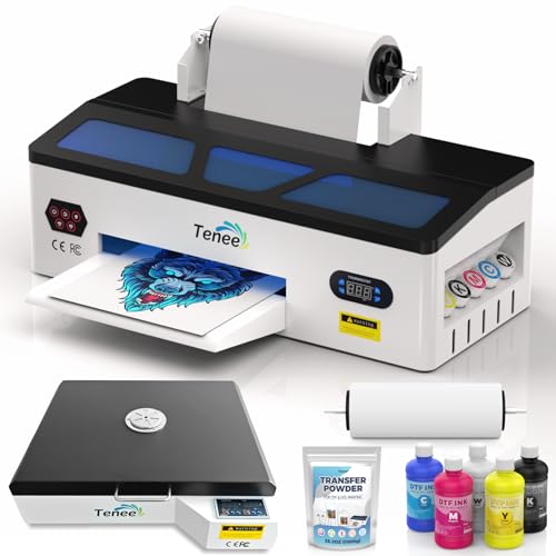 A3 DTF Printer with Roll Feeder - High Transfer Rate Transfer Printer for Faster DTF Printing on Dark and Light Fabrics. Includes Software, Powder, 5 x 250ml Ink, and 1 x Roll of Film