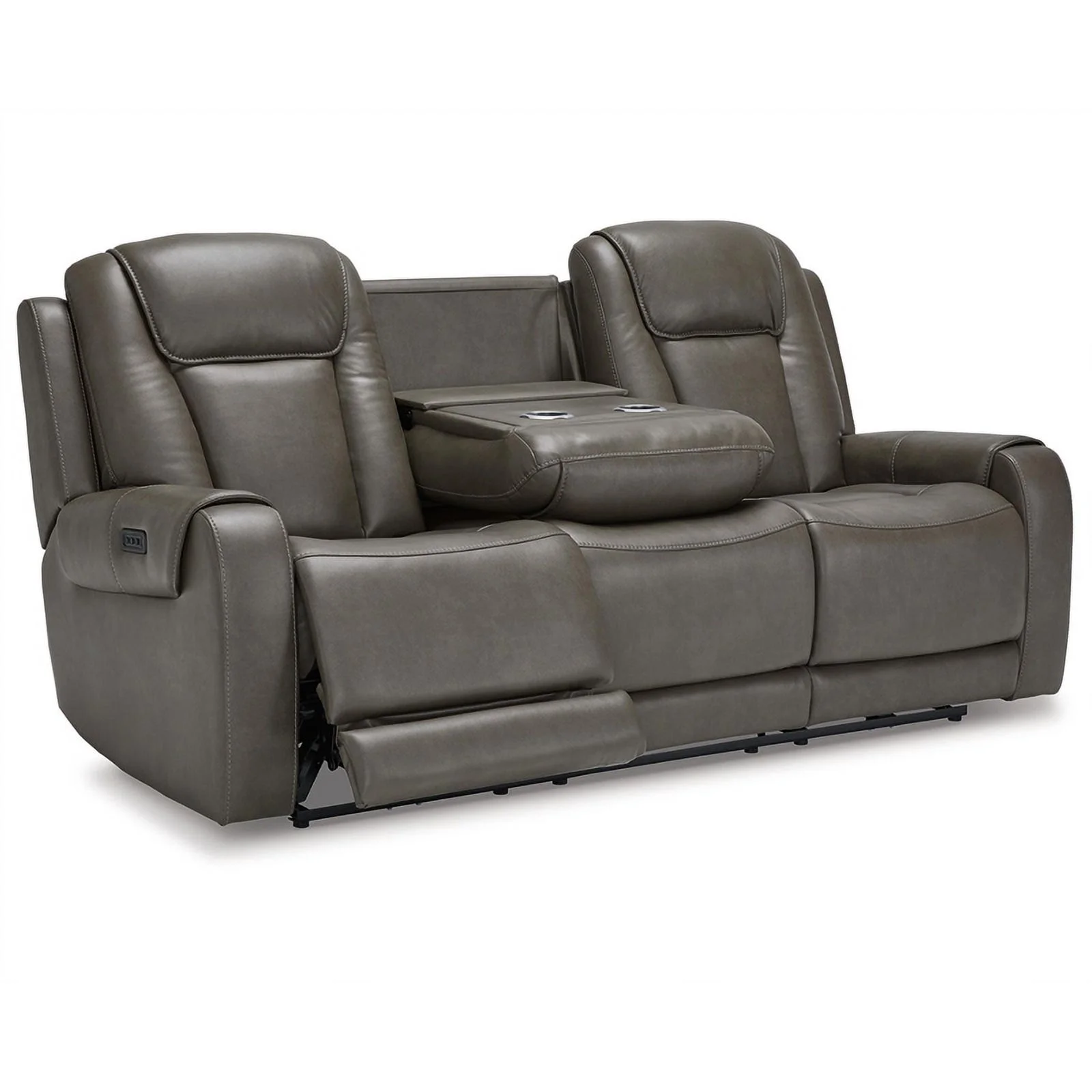 Ashley Furniture Card Player Faux Leather & Fabric Power Reclining Sofa in Gray