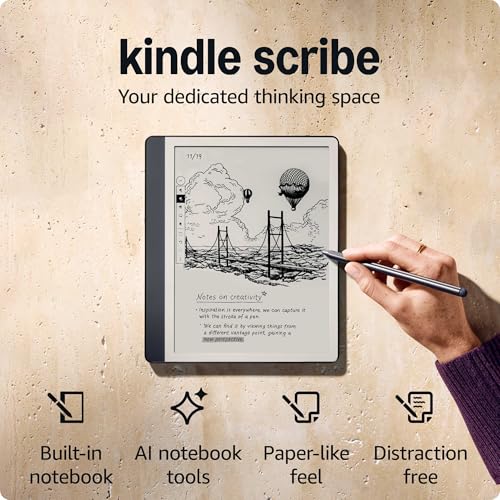 Amazon Kindle Scribe (32GB) - Your notes, documents and books, all in one place. With built-in AI notebook summarization. Includes Premium Pen - Tungsten + 3 months of Kindle Unlimited (with auto-renewal)