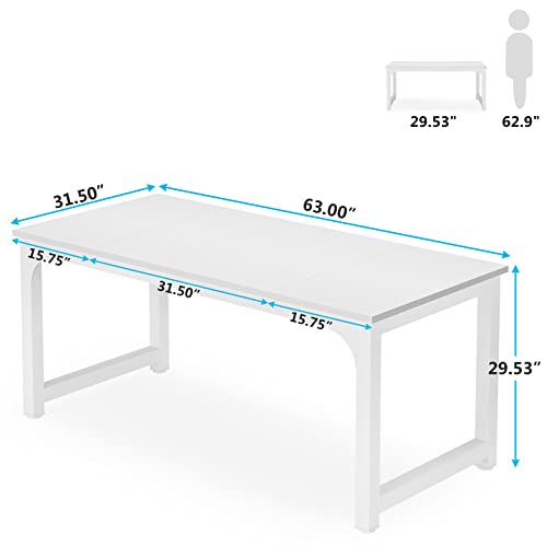 LITTLE TREE 63 Inch Large Executive Computer Office Desk, White