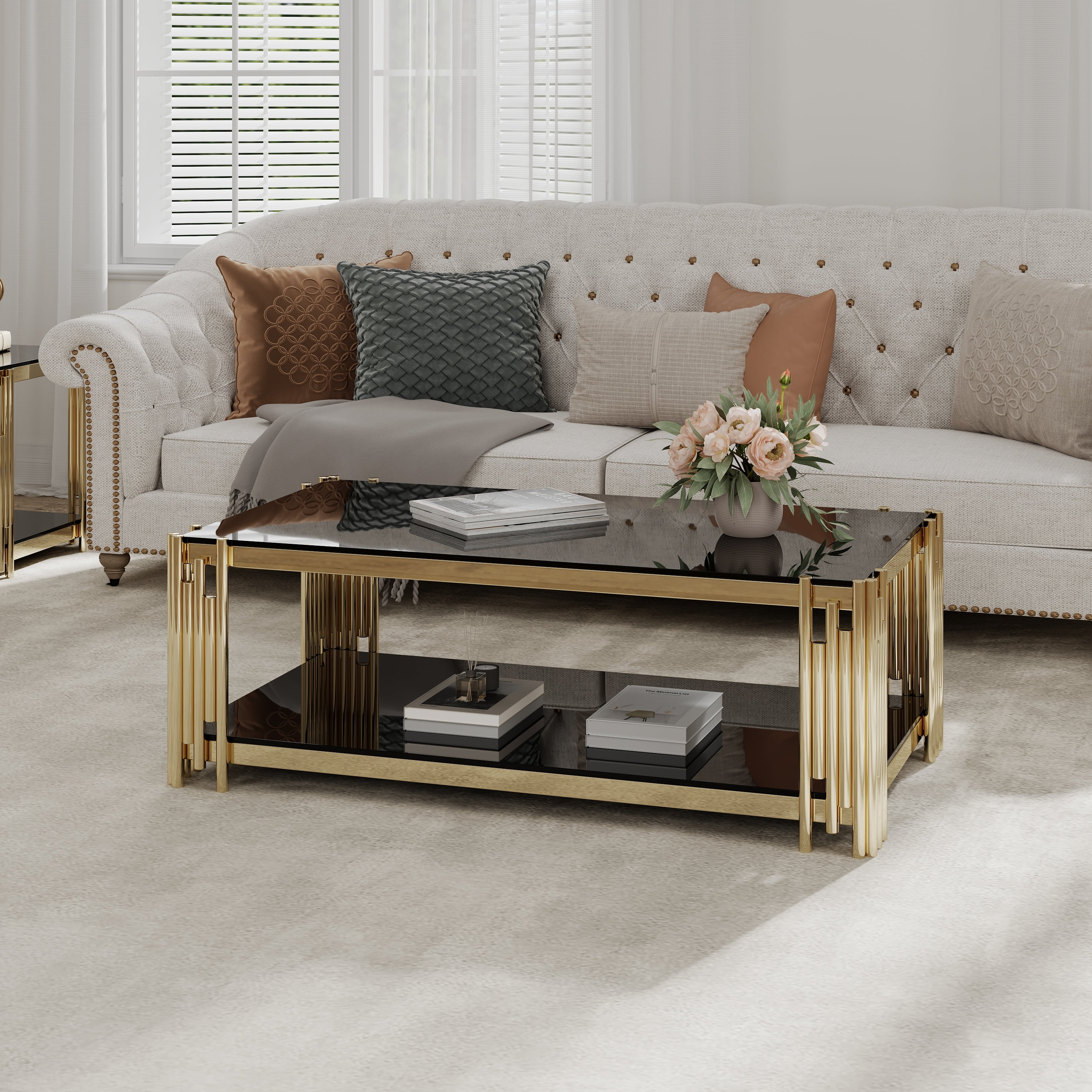 Elegant Rectangular Coffee Table with Glass Top - Enhance Living Space