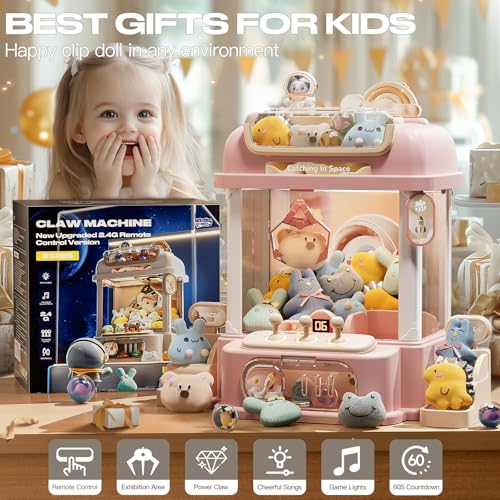 Remote Control Claw Machine for Kids, Mini Vending Machines Candy Grabber Prize Dispenser Toys for Girls, Arcade Game Machine with Light Sounds, Birthday Gifts Toys Age 3 Years (White)