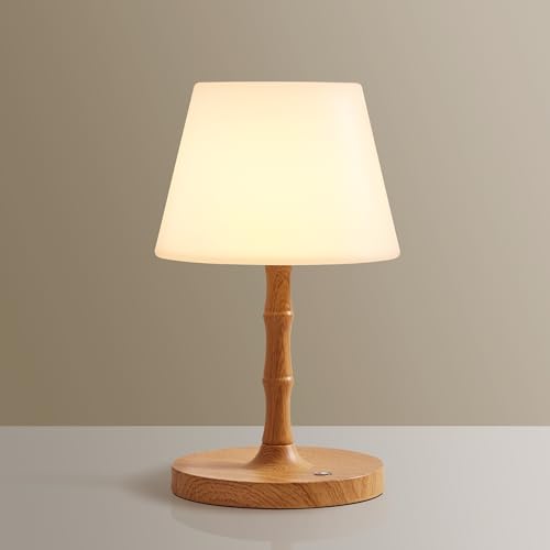 Desk Lamp Cordless Table Shower Lamp Waterproof,Rechargeable Battery Operated Lamps for Bedroom Night Stands,3 Colors Touch Dimmable Small Outdoor Lamps,4000mAh LED Wood Grain