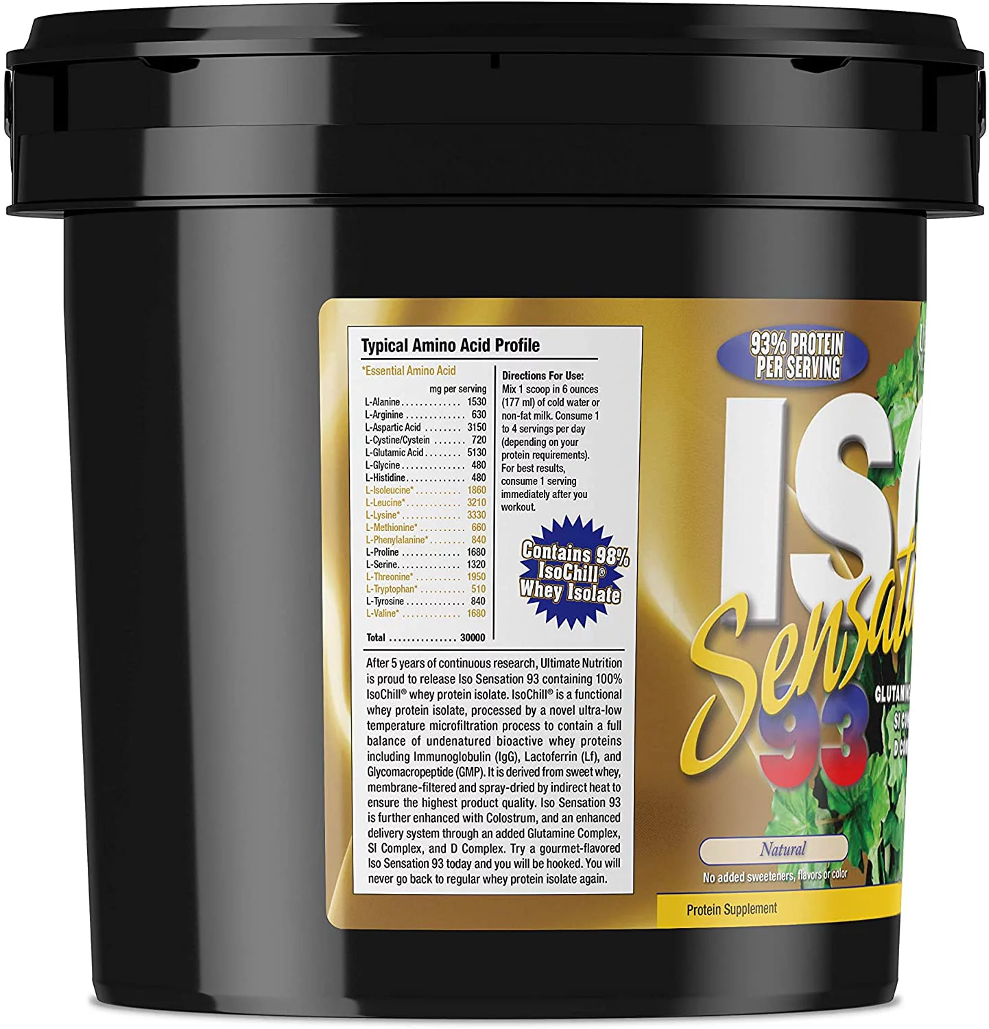Ultimate Nutrition ISO Sensation 93 Whey Protein Isolate Powder- Natural, 5lb