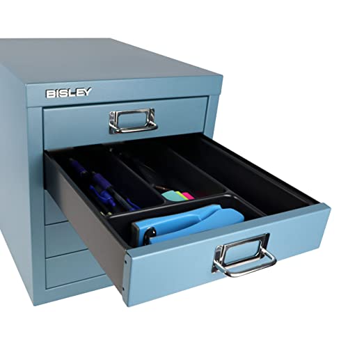 Bisley 10-Drawer Steel MultiDrawer Cabinet - Black, Chrome Pull Handles with Label Holders, Powder-Coated Steel, Removable Drawers, Fits Under Most Desks, Labels Included