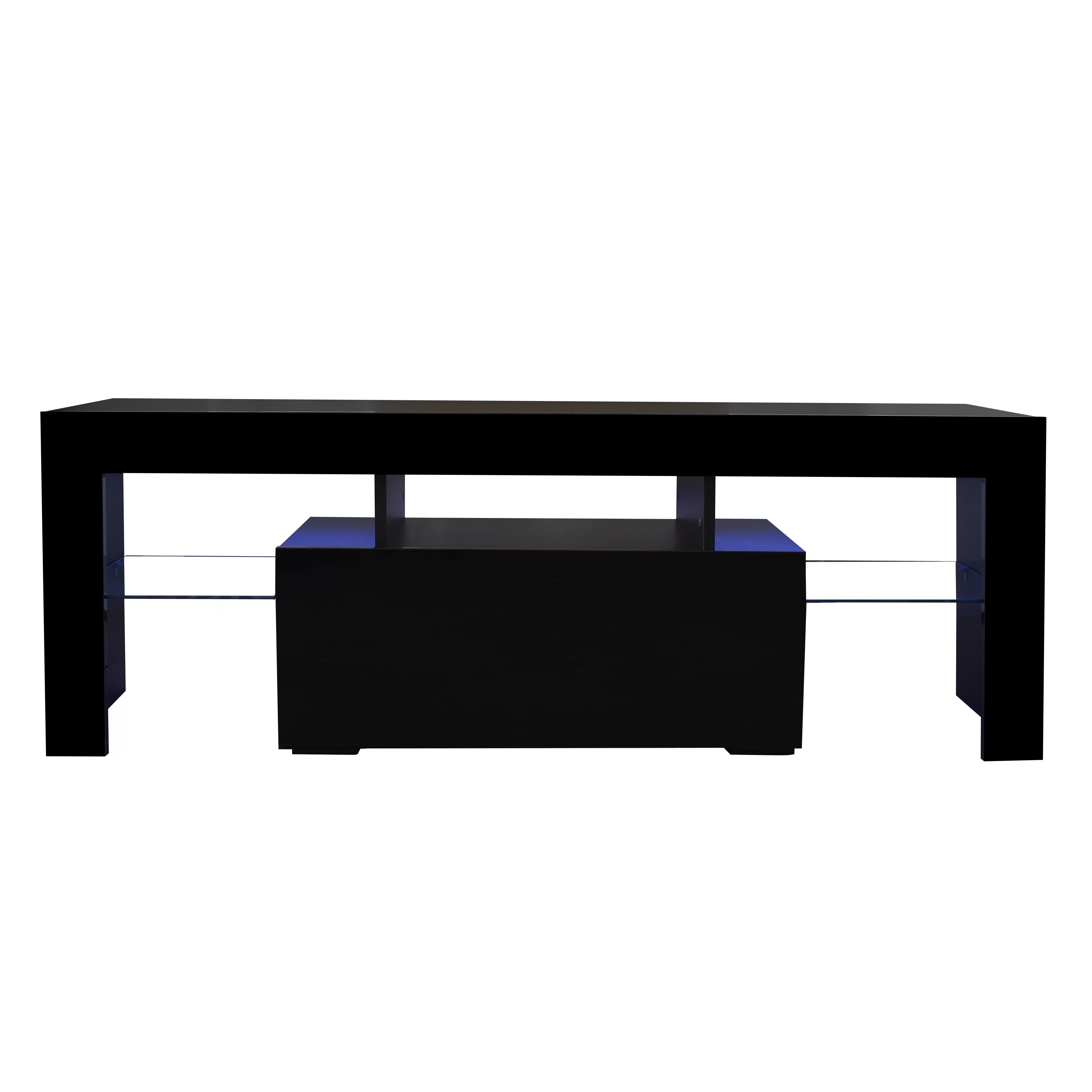 Oaks Aura Black TV Stand with LED RGB Lights, Flat Screen TV Cabinet, Gaming Consoles-in Lounge Room, Living Room and Bedroom