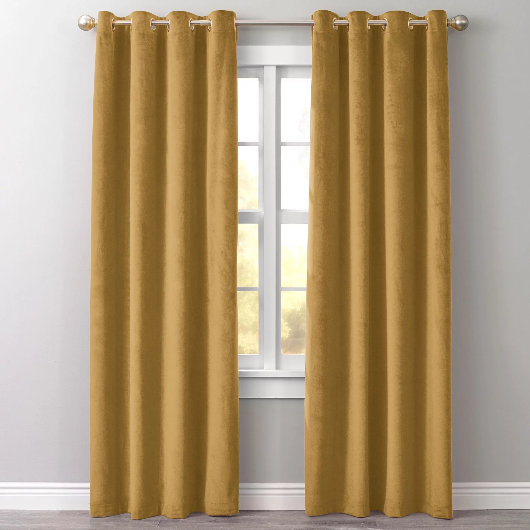 Brylanehome  Velvet Grommet Panel - 50I W 95I L, Gold Window Curtain