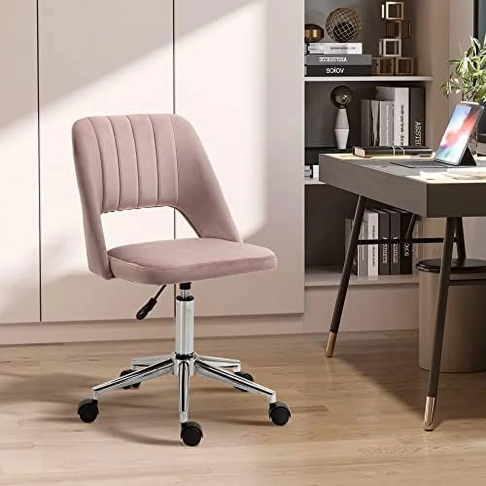 JOMA Mid Back Office Chair with Velvet Fabric  Swivel Computer Armless Desk Chair with Hollow Back Design for  Office  Pink