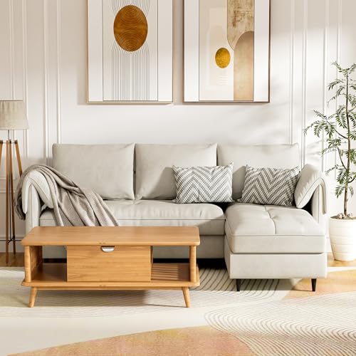 Small Sectional Couch with Storage - Convertible 3-Seater L-Shaped Sofa with Reversible Chaise for Living Room, Apartment, Small Spaces, Beige