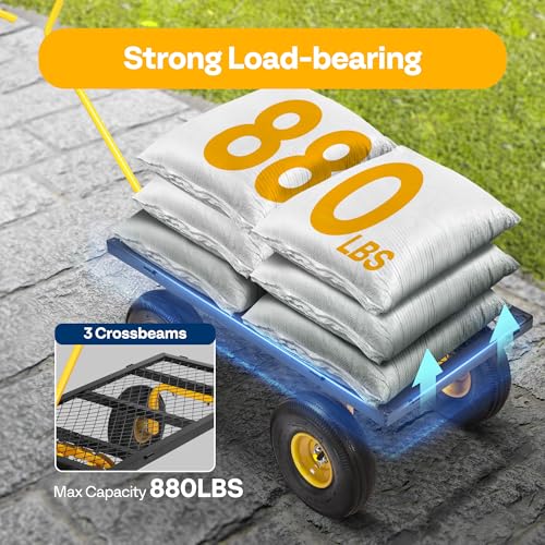 VIVOHOME Heavy Duty 880 Lbs Capacity Mesh Steel Garden Cart Folding Utility Wagon with Removable Sides and 4.10/3.50-4