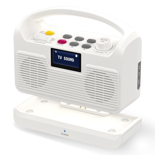 ANSTEN Portable Wireless Speakers for TV Voice Highlighting Wireless TV Speaker for Hard of Hearing Elderly, Dual Loudspeakers Bluetooth Speakers, 3 Sound Modes, LCD Display, SOS Function, FM Radio