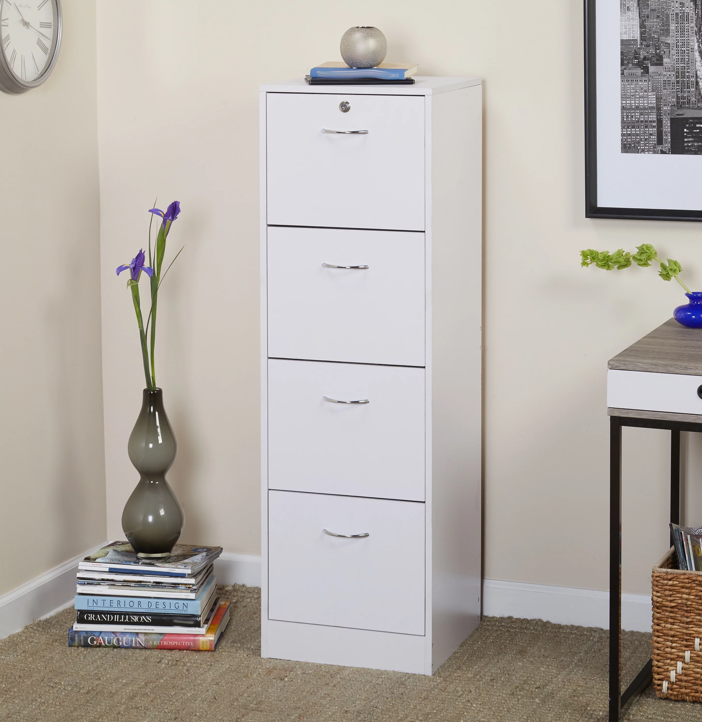 Wilson 4 Drawer Wood Vertical Lockable Filing Cabinet, White