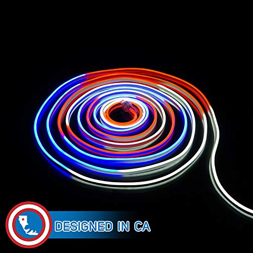 Russell Decor 30ft Red White Blue LED Neon Rope for 4th July Patriotic Memorial Day Patio Deck Waterproof SMD Tube Lights