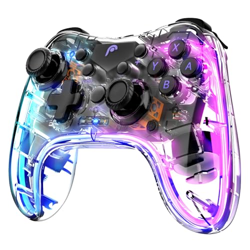 Fosmon Wireless Bluetooth Gaming Controller with RGB Lights (14 Color Setting) and 4 Level Vibration Function for Switch/Lite/OLED, Android/iOS/PC/Steam/Apple Arcade MFi Games, Switch Pro Controller