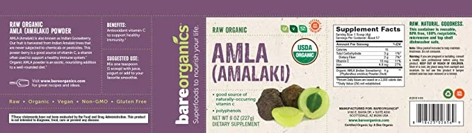 BareOrganics Amla, Indian Gooseberry & Superfood Powder, Dietary Supplement, 8 Oz