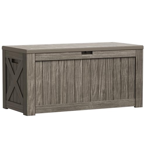 Greesum 120 Gallon Outdoor Storage Box with Lock - Large Resin Deck Box, Reinforced Lid for Garden, Patio, Lawn, Black