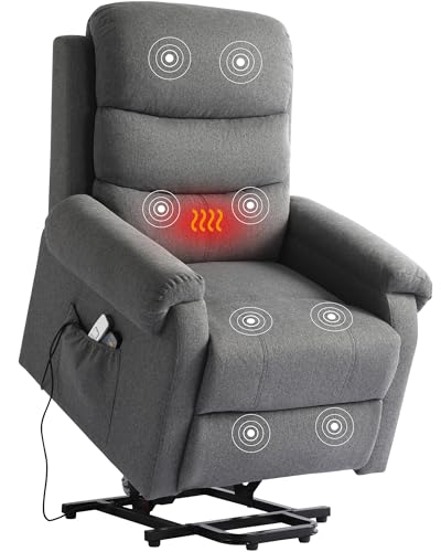 Power Lift Recliner Chair Recliners for Elderly with Heat and Massage Recliner Chair for Living Room with Infinite Position and Side Pocket, USB Charge Port (Dark Blue)