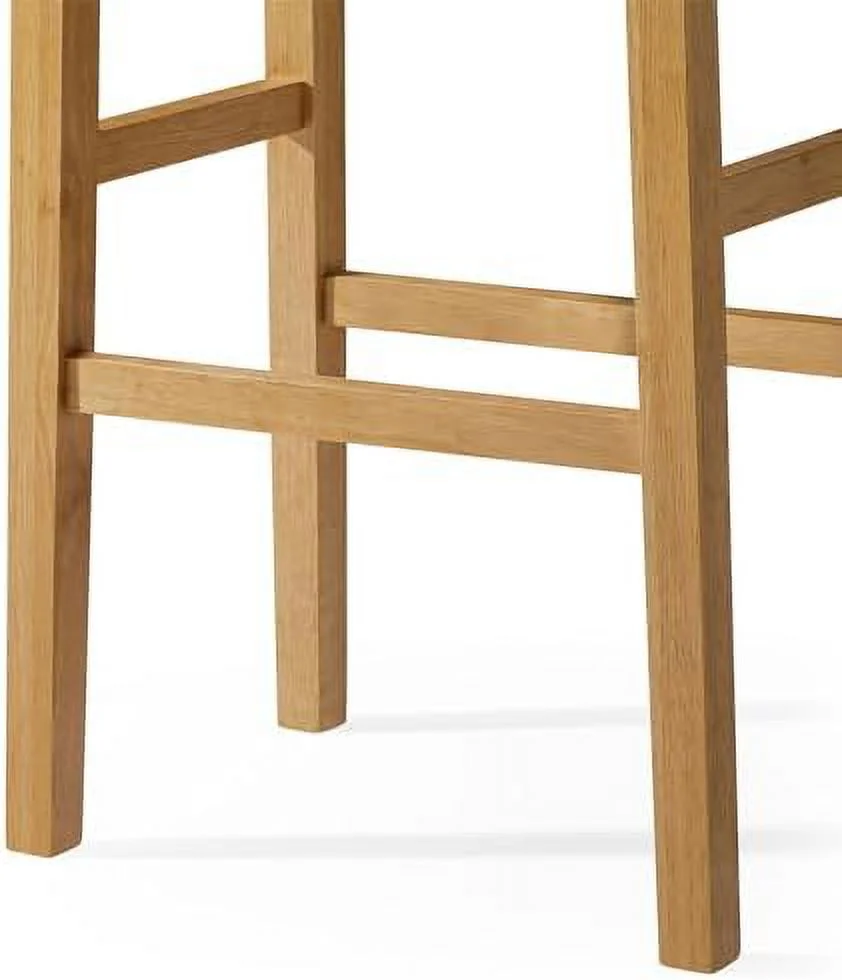 YZboomLife Emerson 31 Inch Tall  Height Backless Saddle Barstool in Weathered Natural Wood Finish with  Bone Vegan Leather Seat