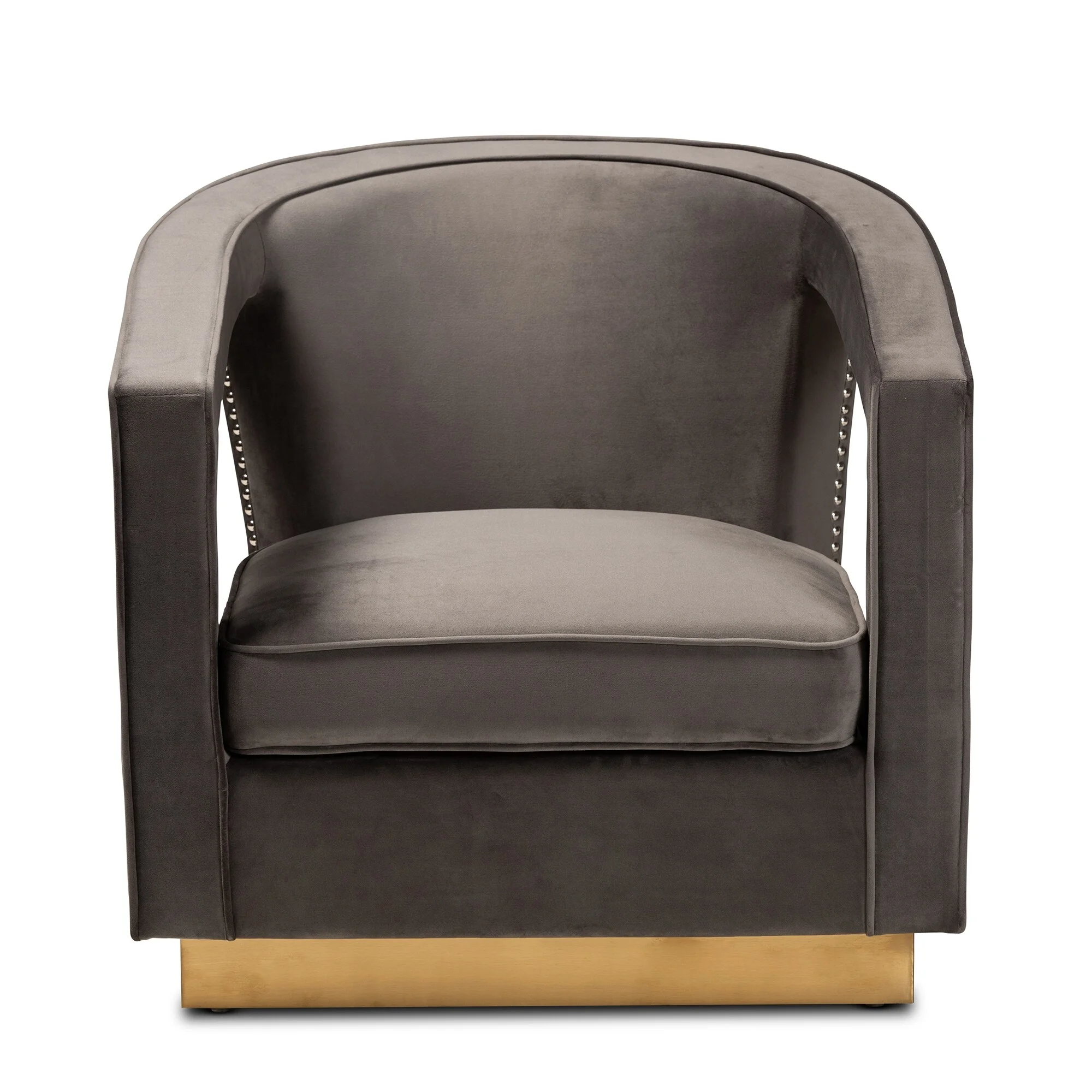 Baxton Studio Neville Modern Luxe and Glam Grey Velvet and Metal Armchair Navy Blue