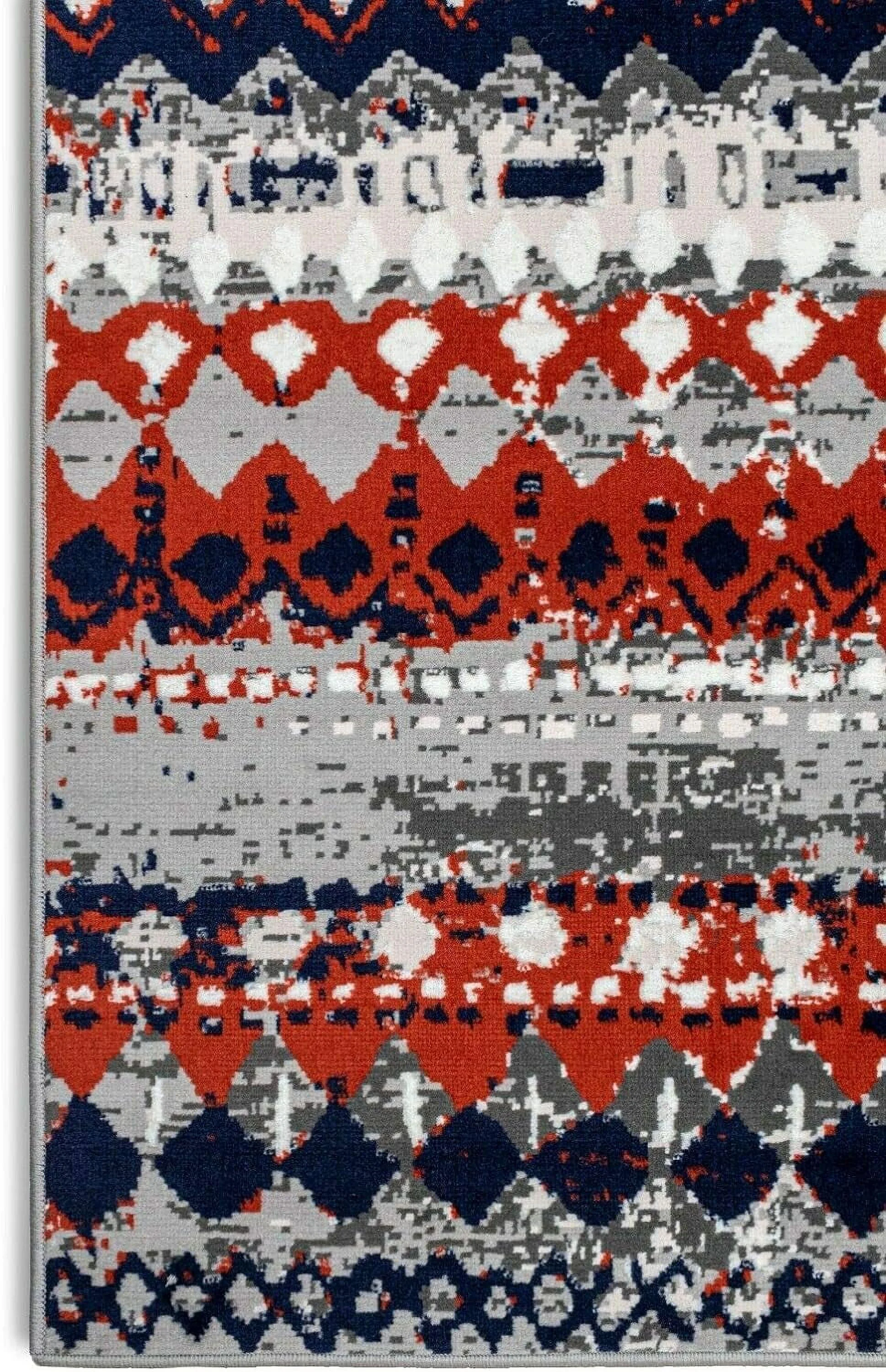 Geometric Pattern Runner Rug - 2 Ft. X 8 Ft, Light Grey, Rustic Theme Distressed Rug | Home Furnishings