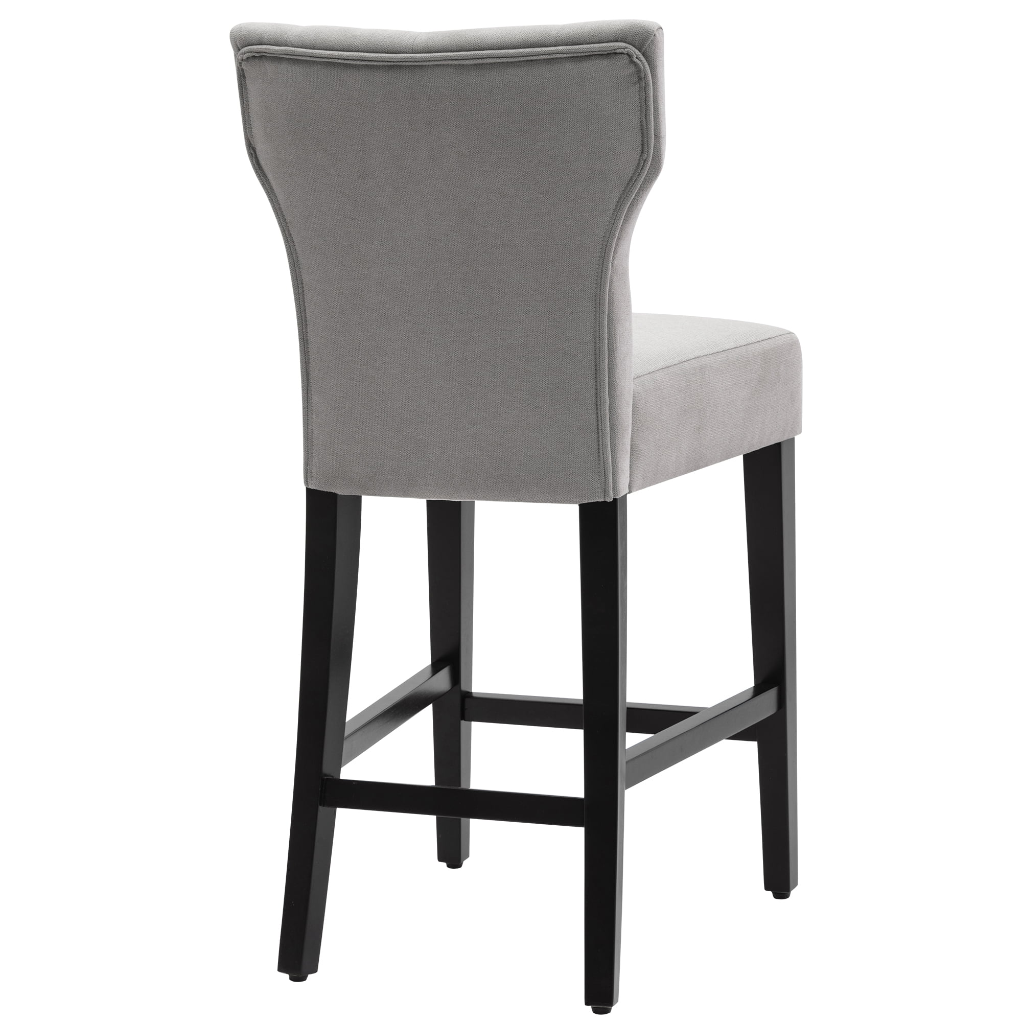 Modern Counter Height Wood and Fabric Bar Chair, Tall Wingback Style Bar Stool, Set of 2, Gray