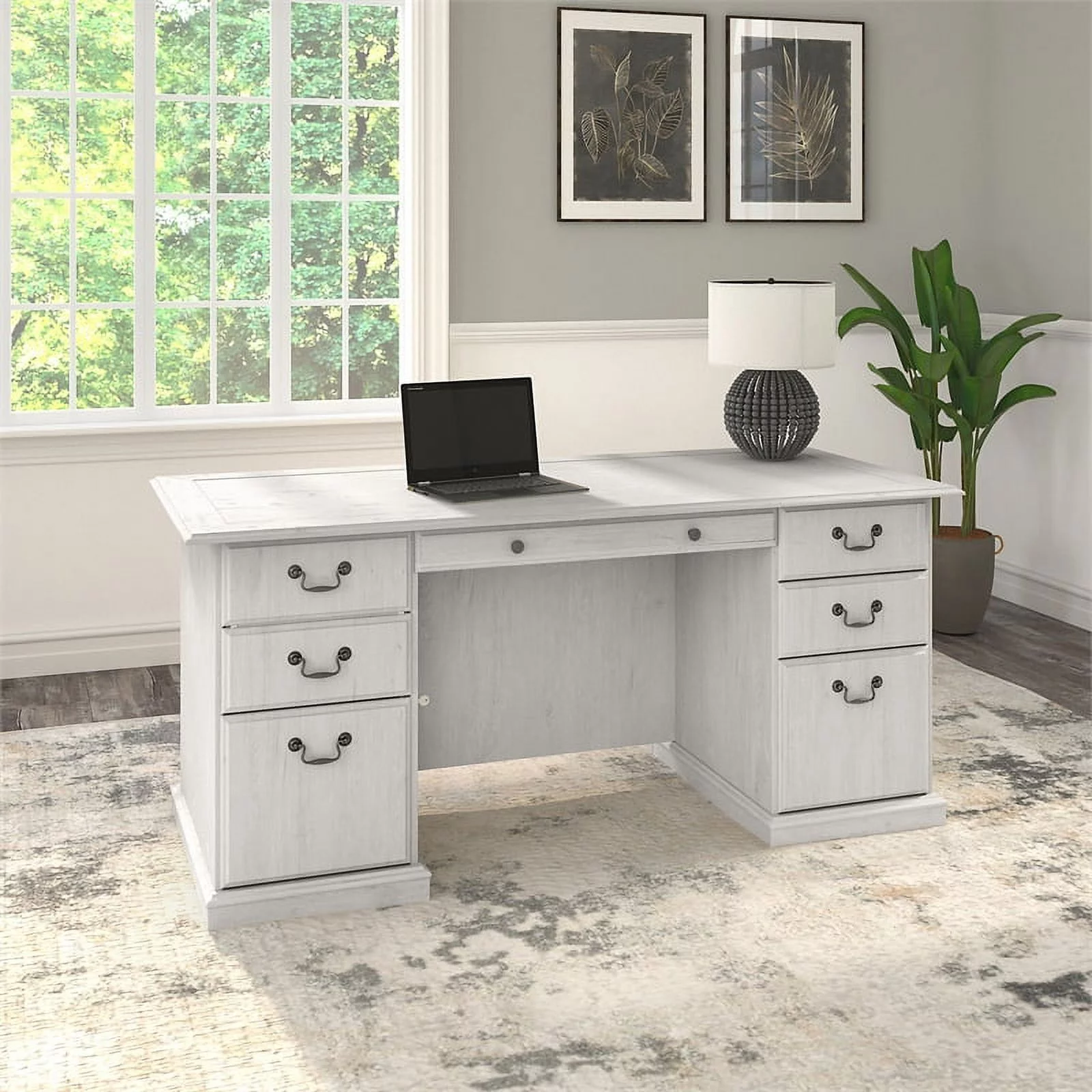 Scranton & Co Furniture Traditional Wood Executive Desk with Drawers in White