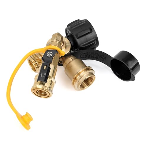 Stanbroil Propane Brass Tee with Type 1 Valve - Quick Disconnect and Disposable Cylinder Ports for Motorhome or RV