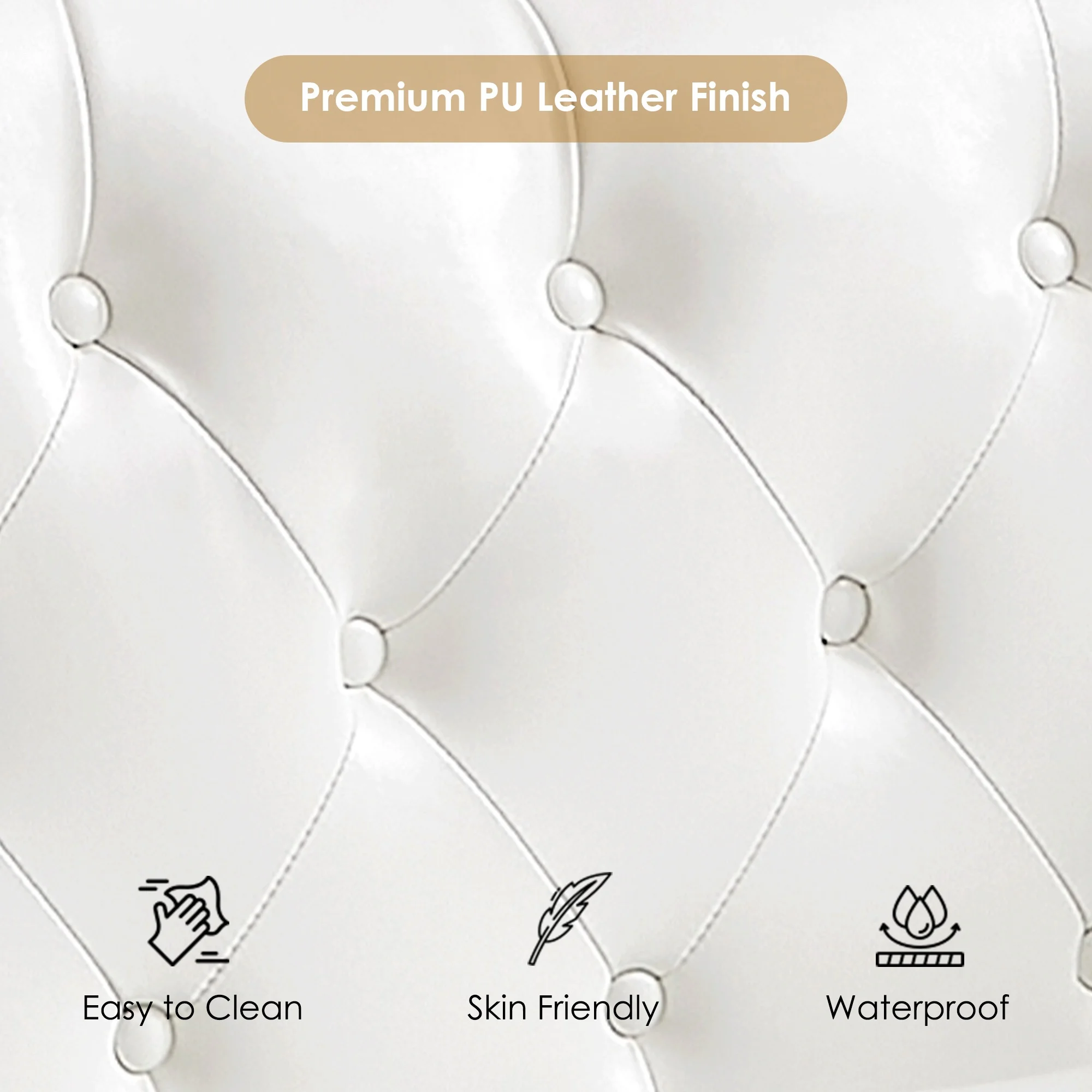 Homfa 3 Seater Sofa, 78.7'' Modern Large PU Button Upholstered Couch with Golden Wood Legs, White