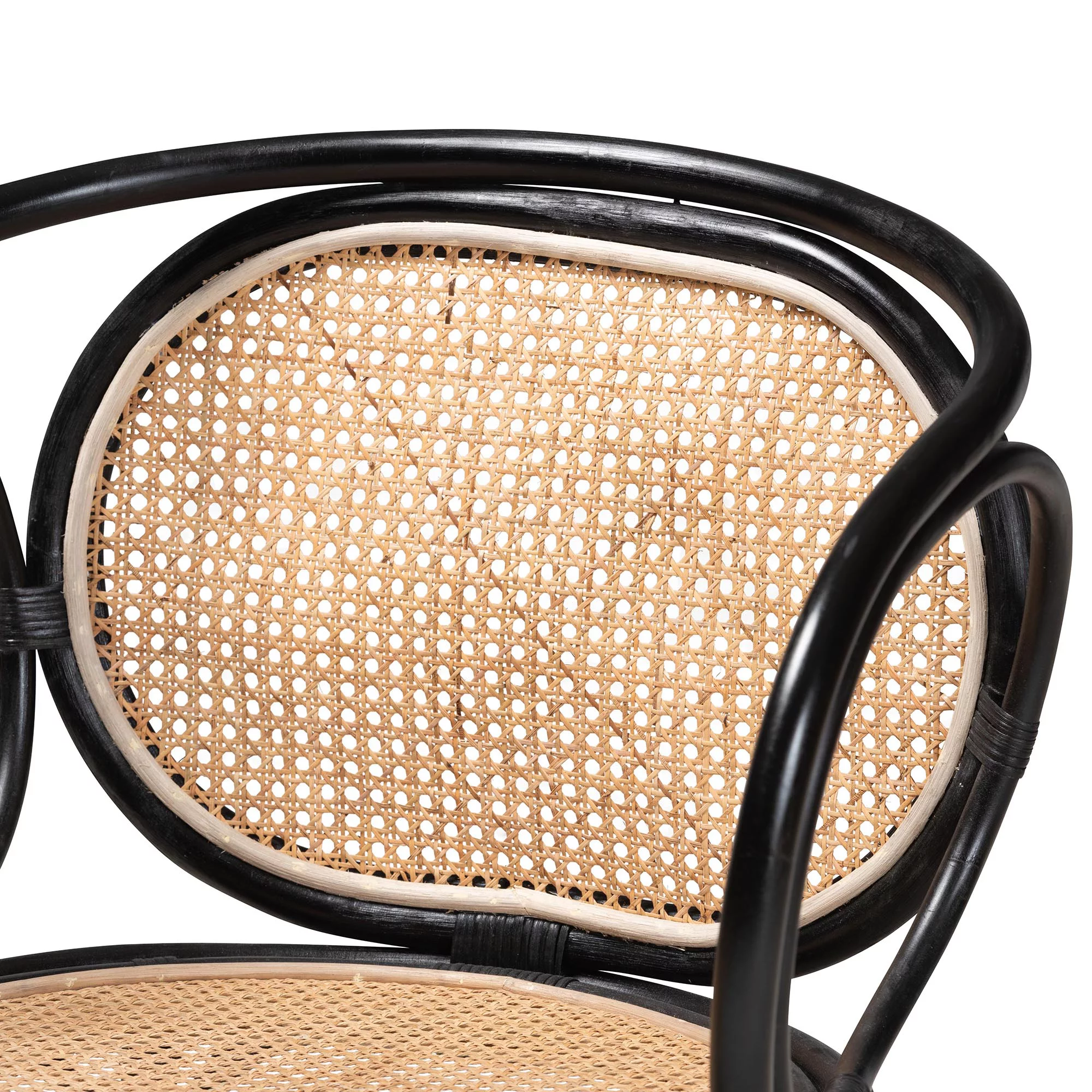 Baxton Studio Palesa Modern Bohemian Two-Tone Black and Natural Brown Rattan Dining Chair