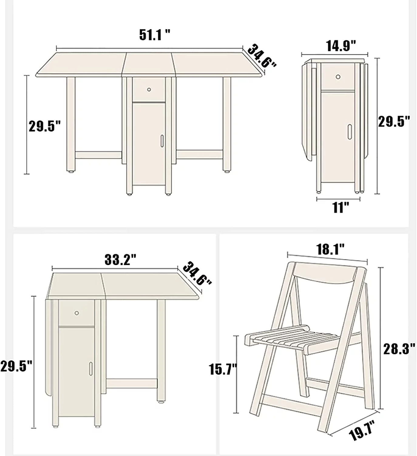 Table And Chairs Drop Leaf Extension Dinner Table With Wheels And Drawer Solid Wood Farmhouse Dining Table Set 5 Pieces Space Saving Kitchen Island Table Chairs(Table and 4 chairs  Brown