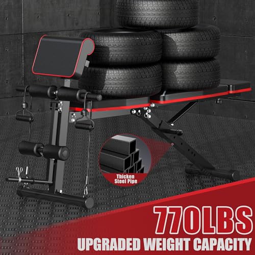 GIKPAL Adjustable Weight Bench - Workout Bench Press for Home Gym, Foldable Incline Decline Sit up Exercise Bench for Full Body Strength Training w/Leg Extension and Preacher Pad
